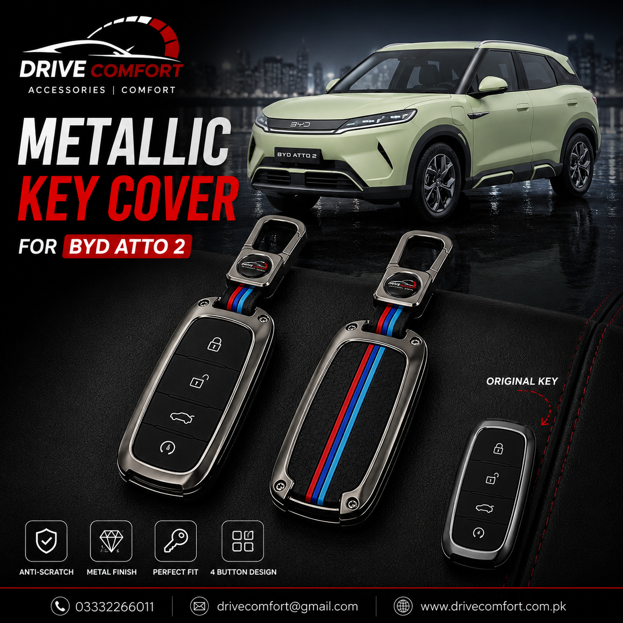 BYD Atto 2 Metallic Casing Key Cover – Best Protection