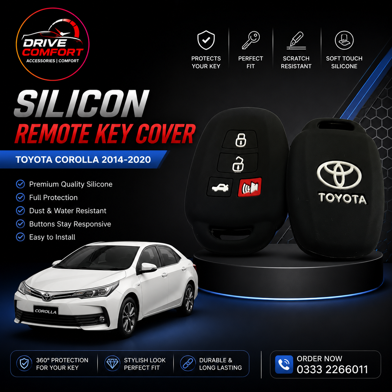 Toyota Corolla Silicon Key Cover – Flexible Soft Protection Case