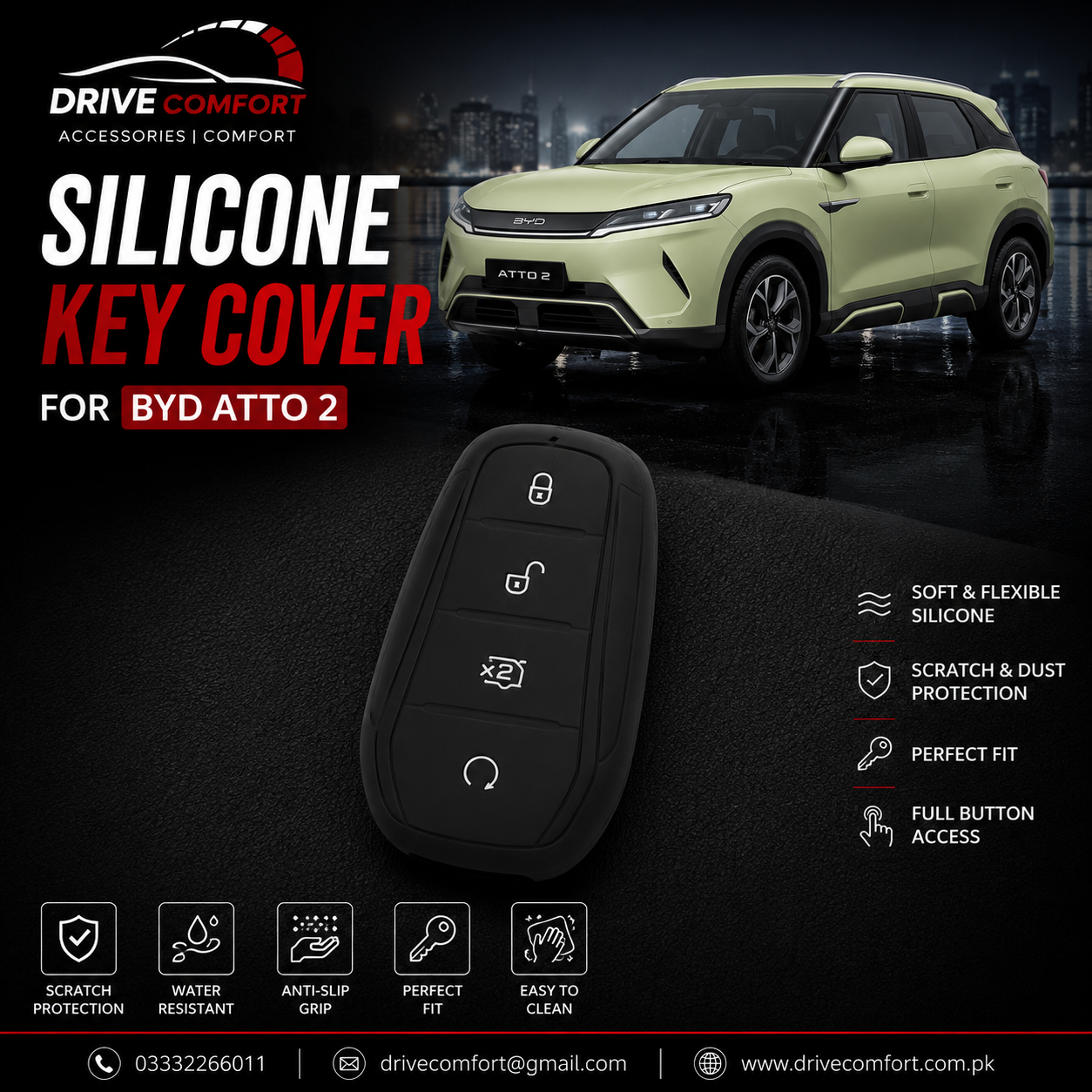 BYD Atto 2 Flexible Silicone Key Cover – Premium Soft Protective Key Case