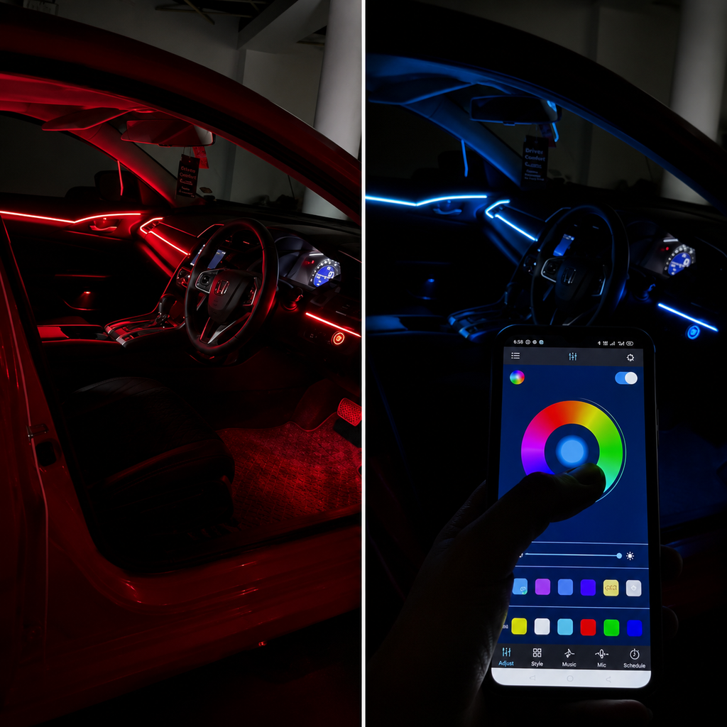 RGB Ambient Light Kit for Car – Bluetooth App Control | Music Sync | Multi Mode | Universal Fit All Cars