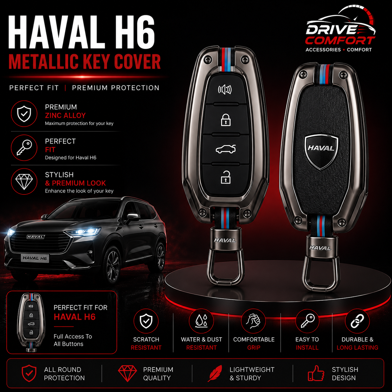 Haval H6 Metallic Casing Key Cover – Best Protection