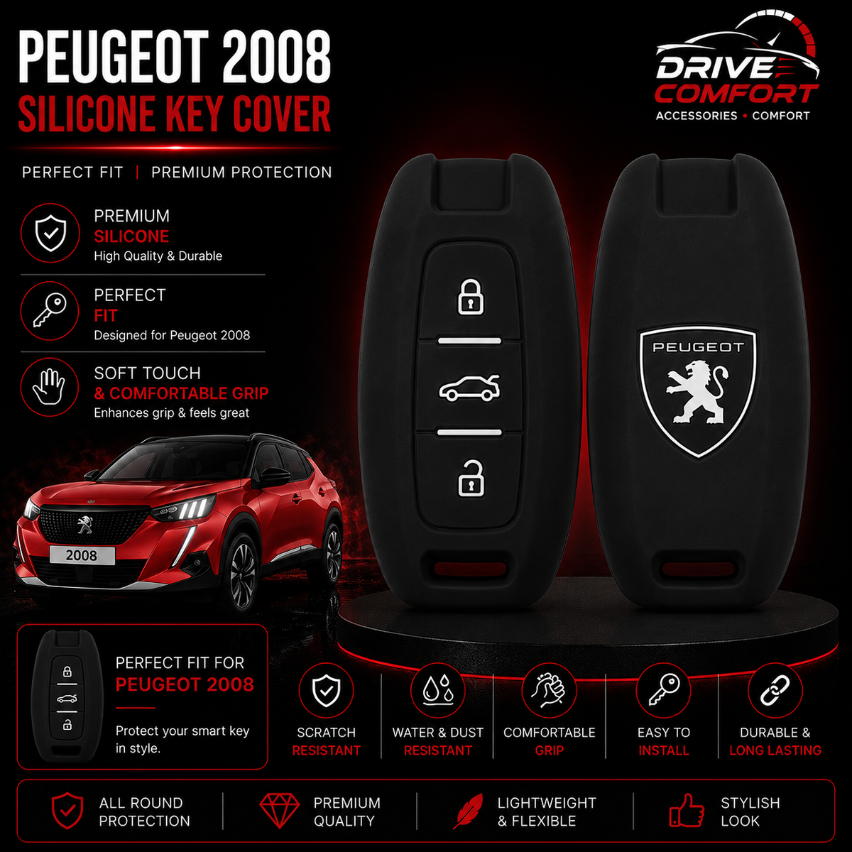 Peugeot 2008 Silicone Key Cover – Flexible Soft Protection Case