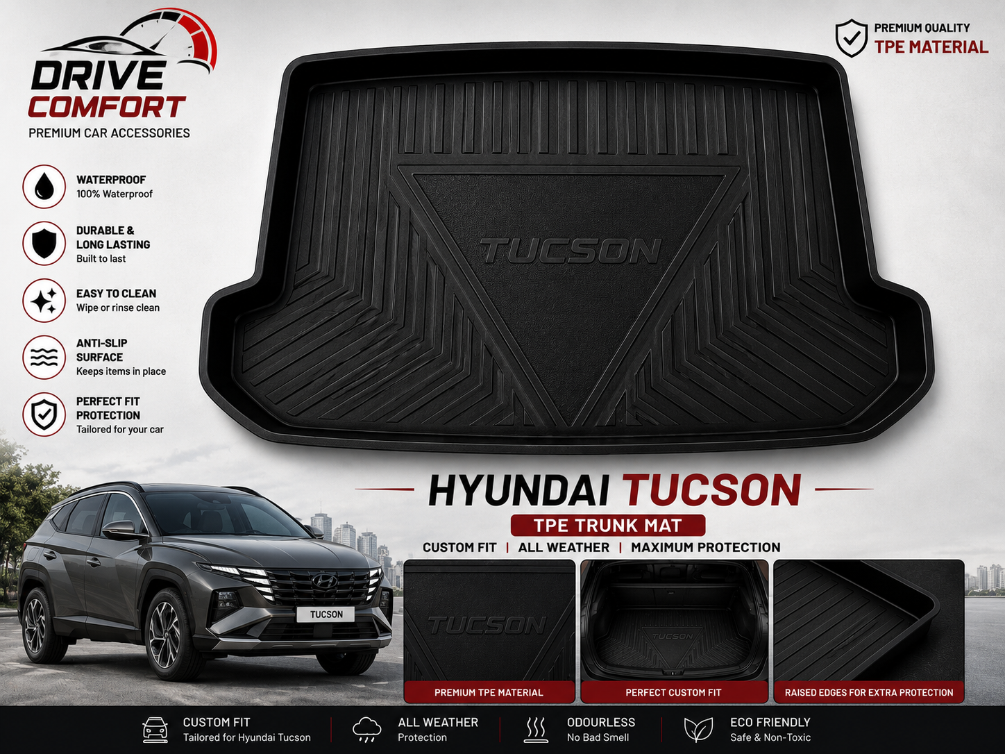 Hyundai Tucson TPE Trunk Mat – Premium Plastic Boot Protection