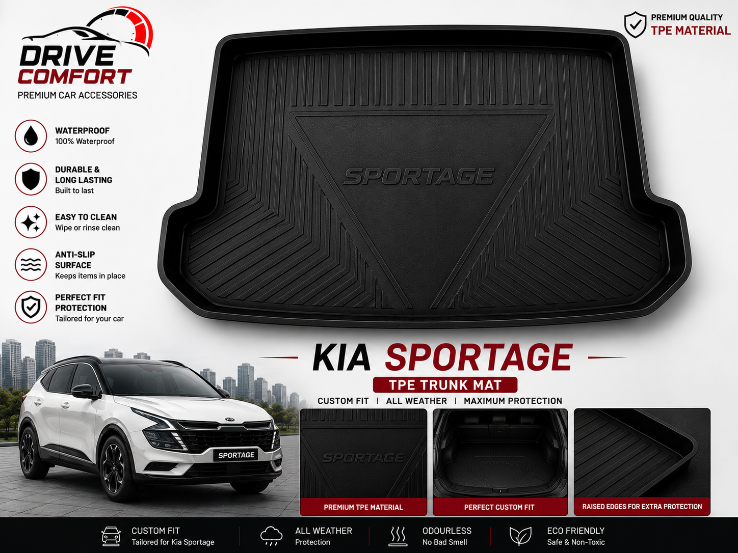 Kia Sportage TPE Trunk Mat – Premium Plastic Boot Protection
