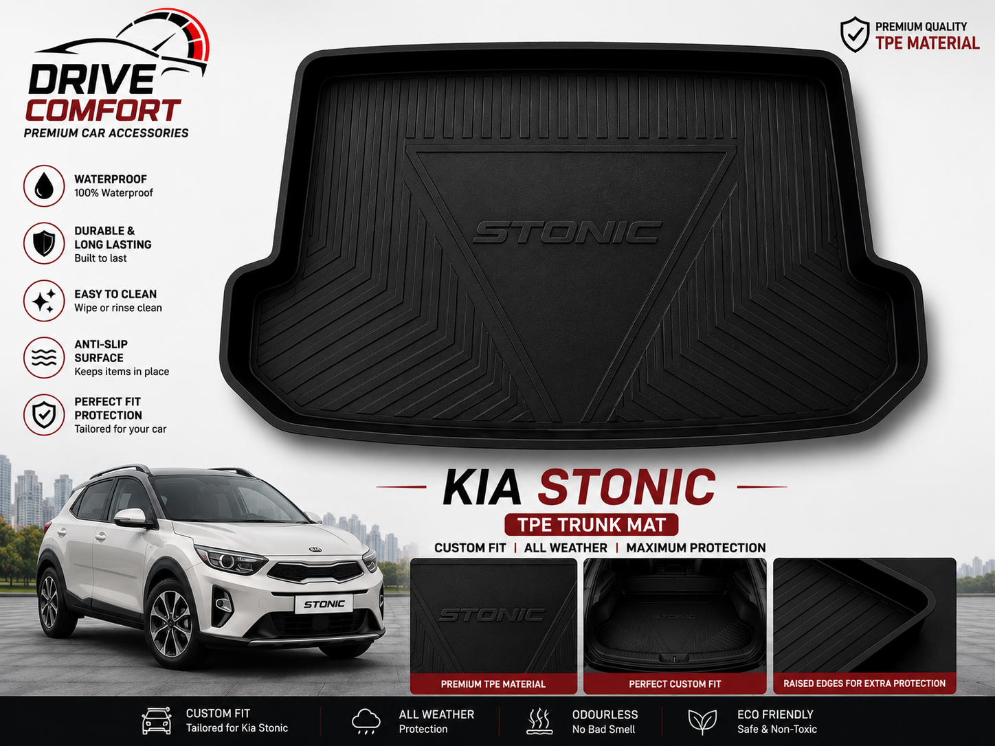 Kia Stonic TPE Trunk Mat – Premium Plastic Boot Protection
