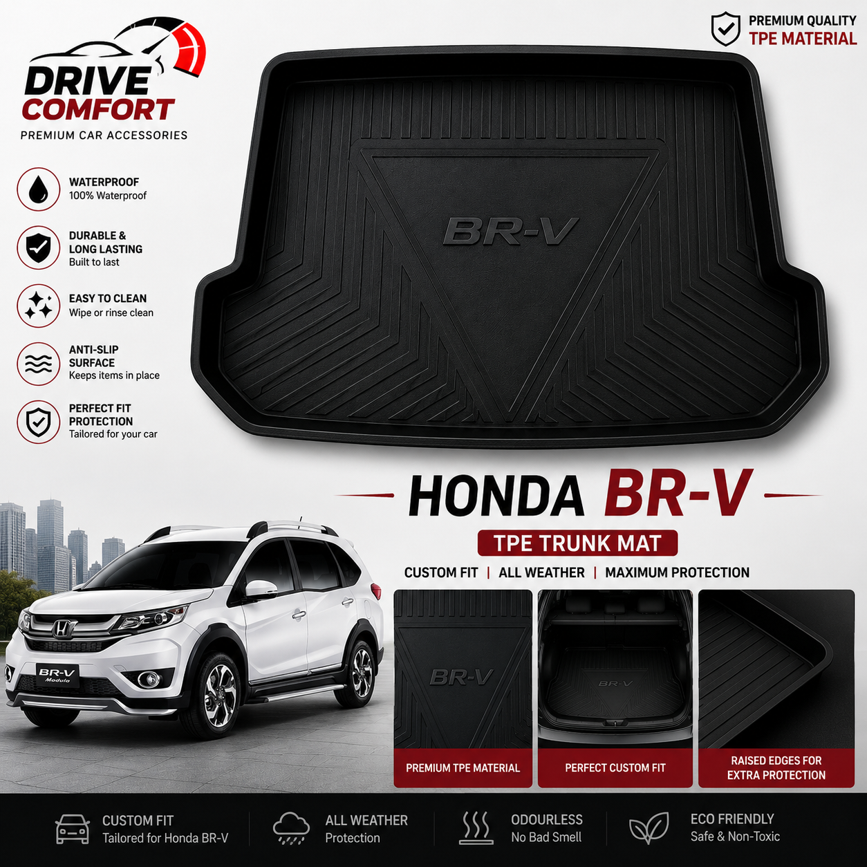 Honda BRV TPE Trunk Mat – Premium Plastic Boot Protection