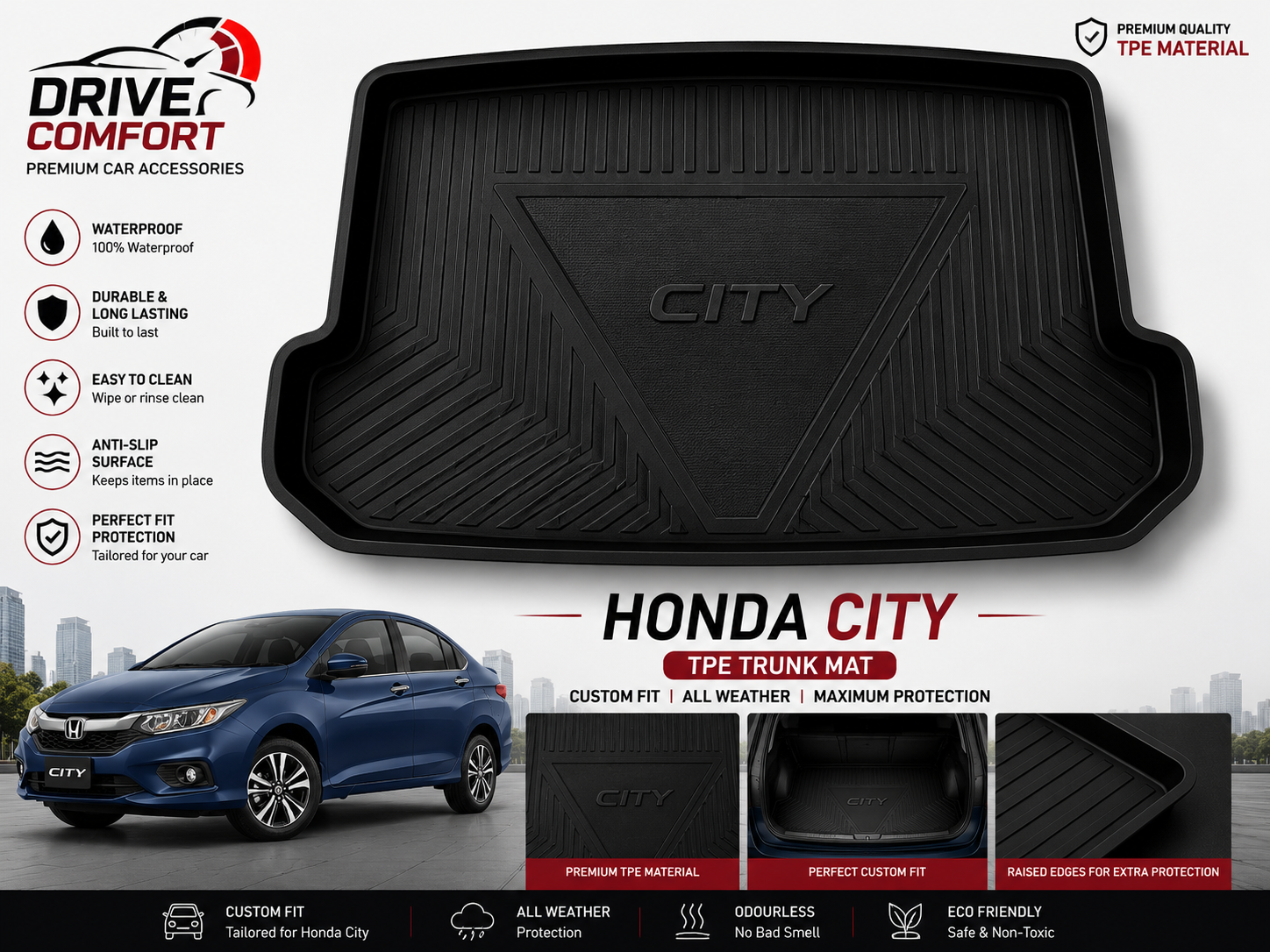 Honda City TPE Trunk Mat – Premium Plastic Boot Protection