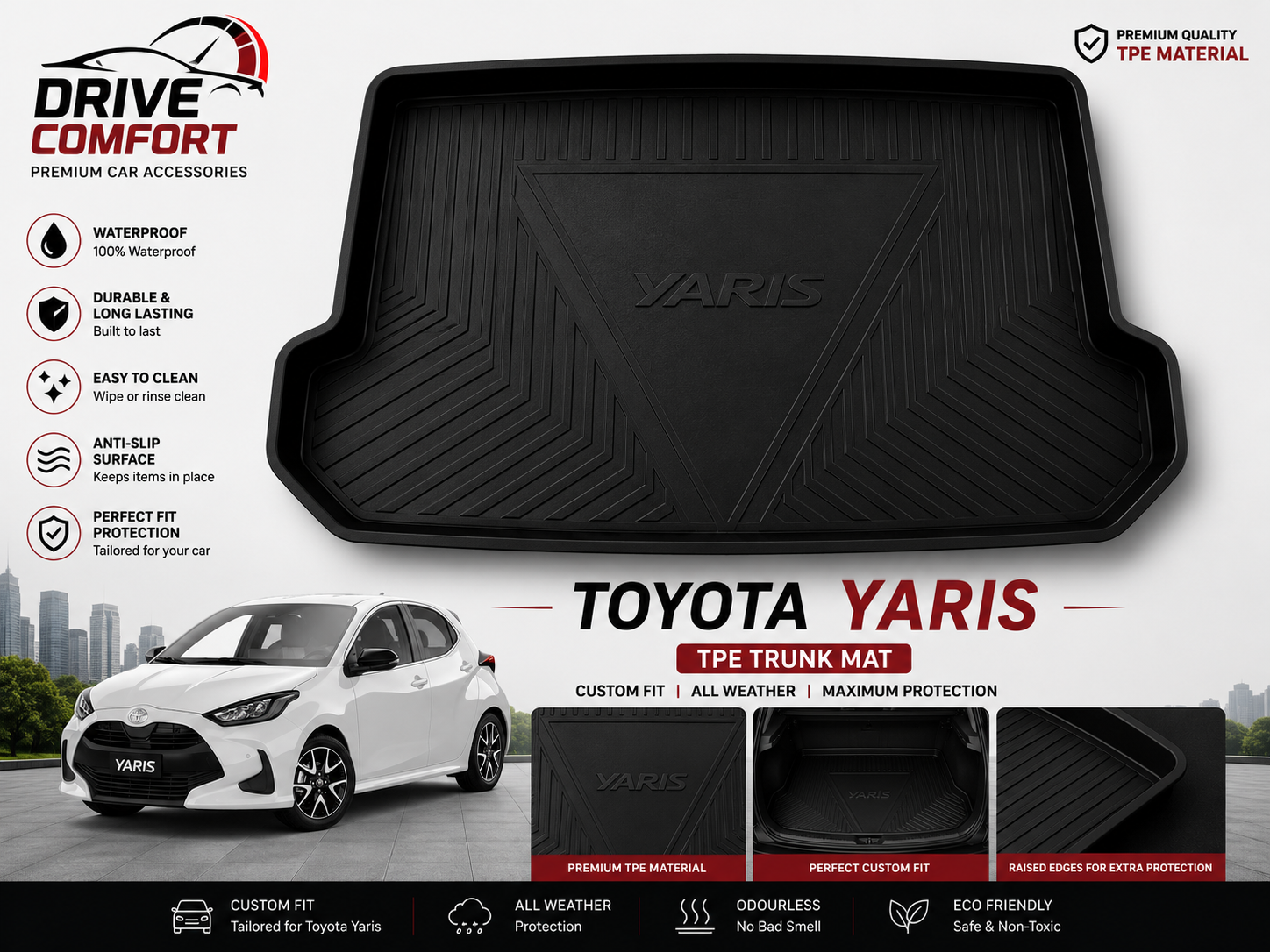 Toyota Yaris Hatchback TPE Trunk Mat – Premium Plastic Boot Protection