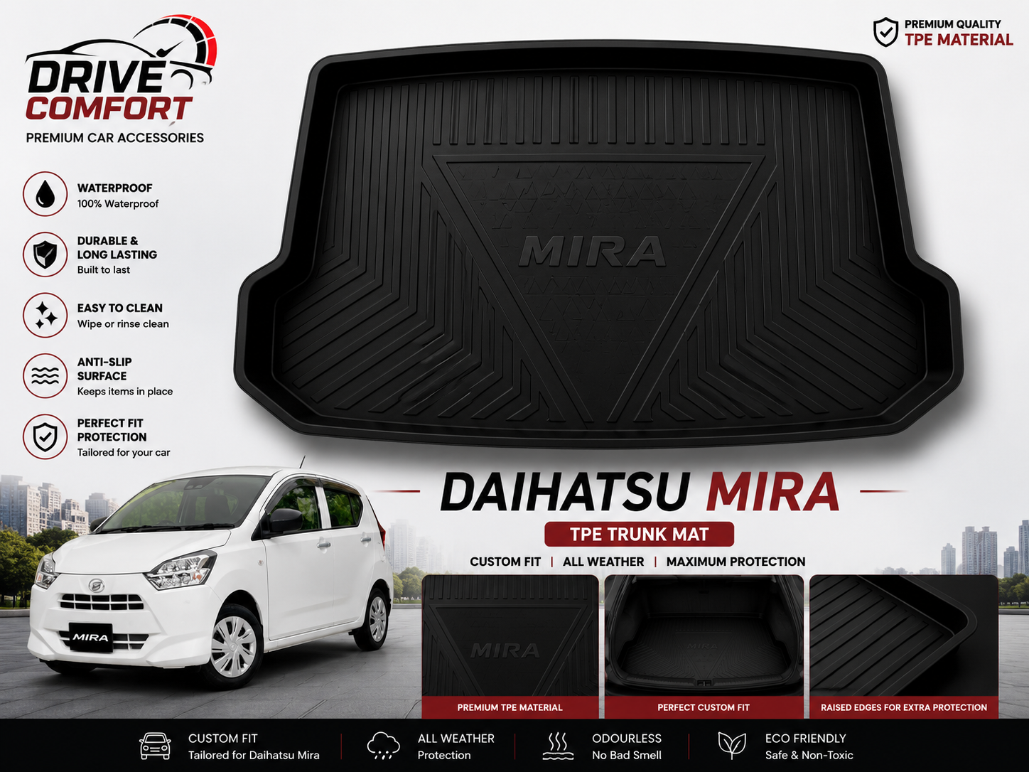 Daihatsu Mira TPE Trunk Mat – Premium Plastic Boot Protection