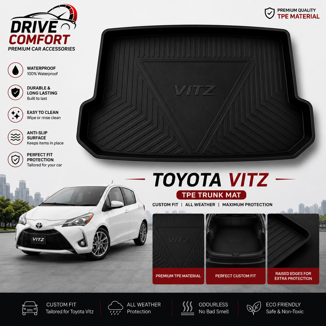 Toyota Vitz TPE Trunk Mat – Premium Plastic Boot Protection