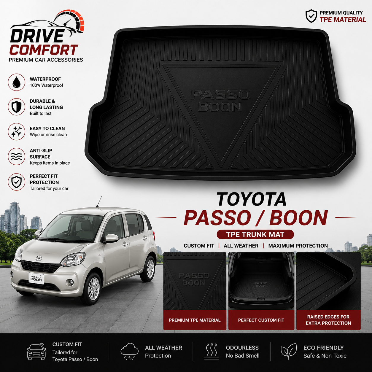 Toyota Passo TPE Trunk Mat – Premium Plastic Boot Protection