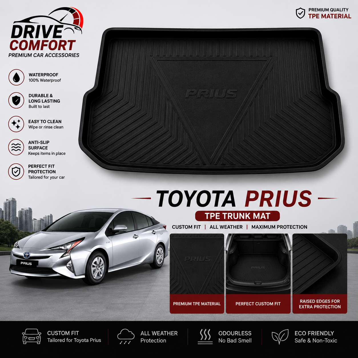 Toyota Prius TPE Trunk Mat – Premium Plastic Boot Protection