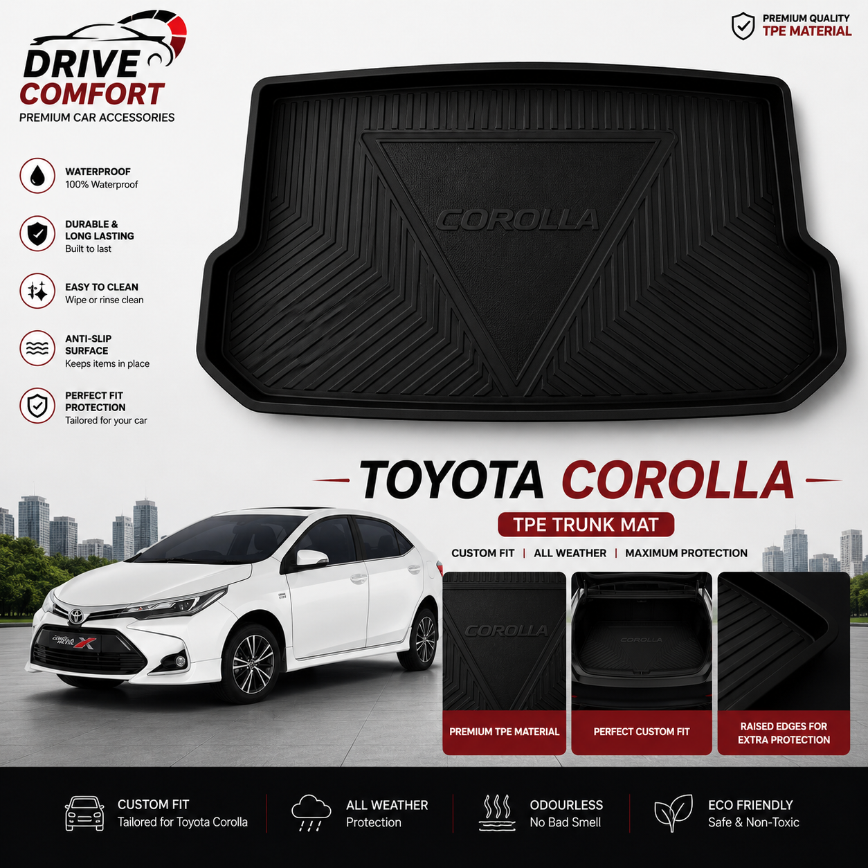 Toyota Corolla TPE Trunk Mat – Premium Plastic Boot Protection