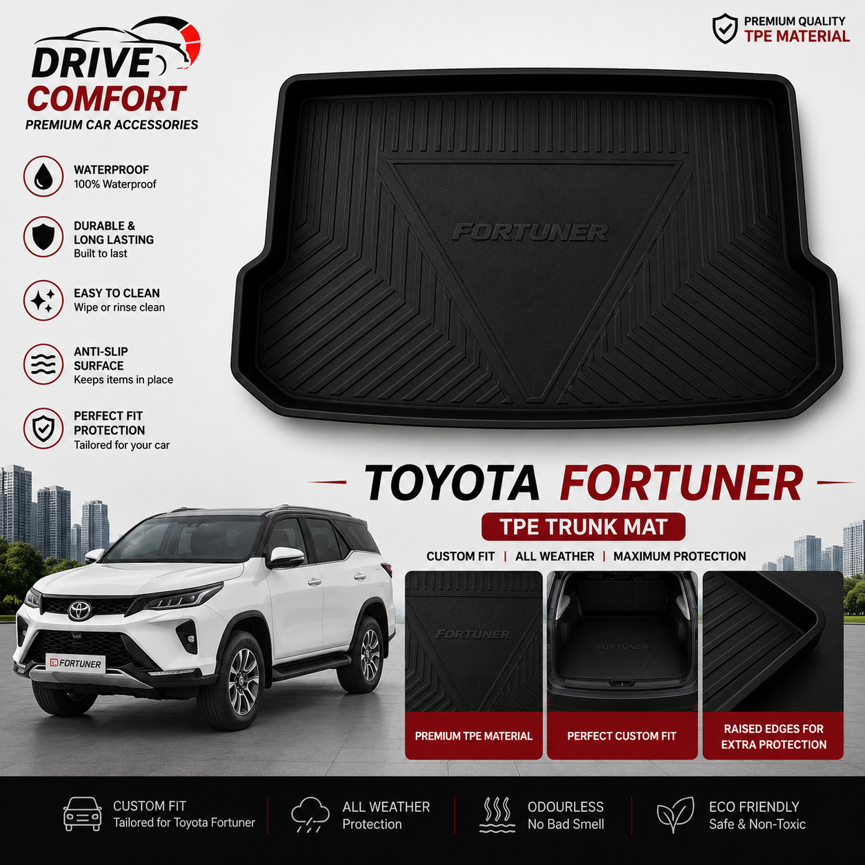 Toyota Fortuner TPE Trunk Mat – Premium Plastic Boot Protection