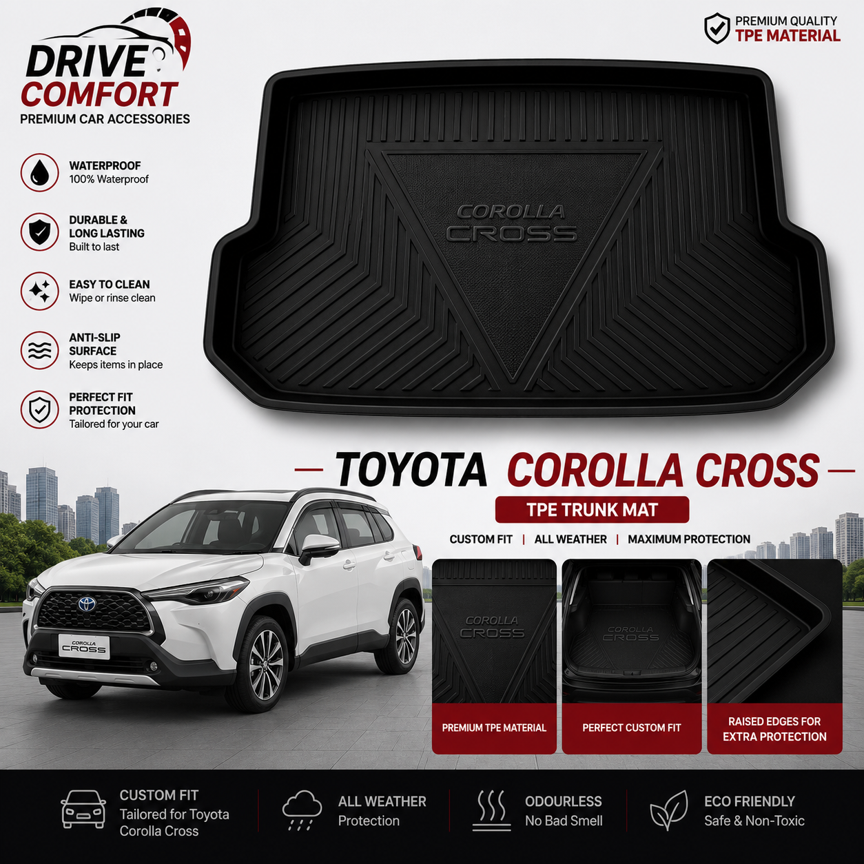 Toyota Corolla Cross TPE Trunk Mat – Premium Plastic Boot Protection