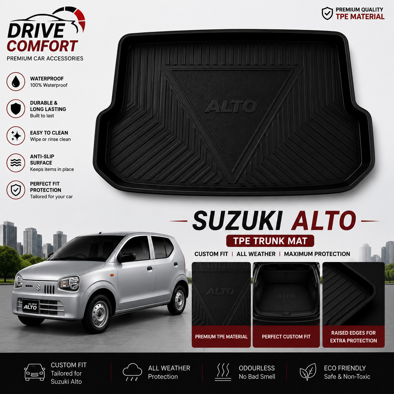 Suzuki Alto TPE Trunk Mat – Premium Plastic Boot Protection