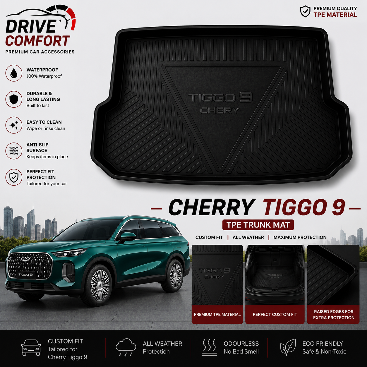 Chery Tiggo 9 TPE Trunk Mat – Premium Plastic Boot Protection