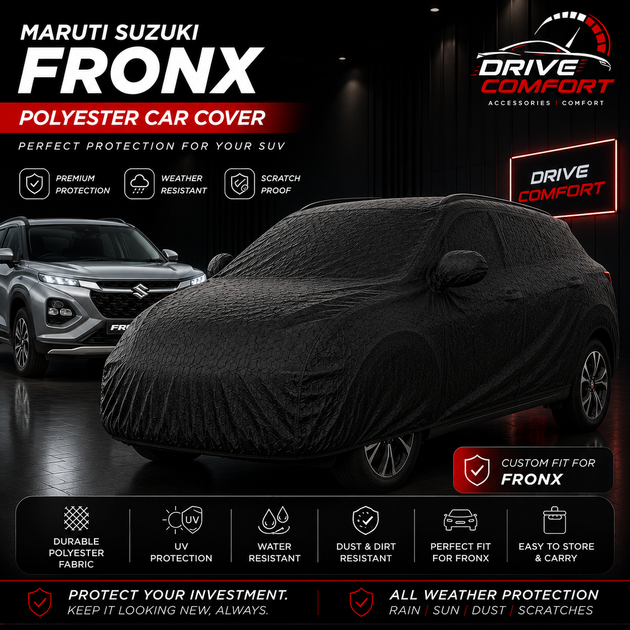 Suzuki Fronx Polyester Car Top Cover – Premium All Weather Protection