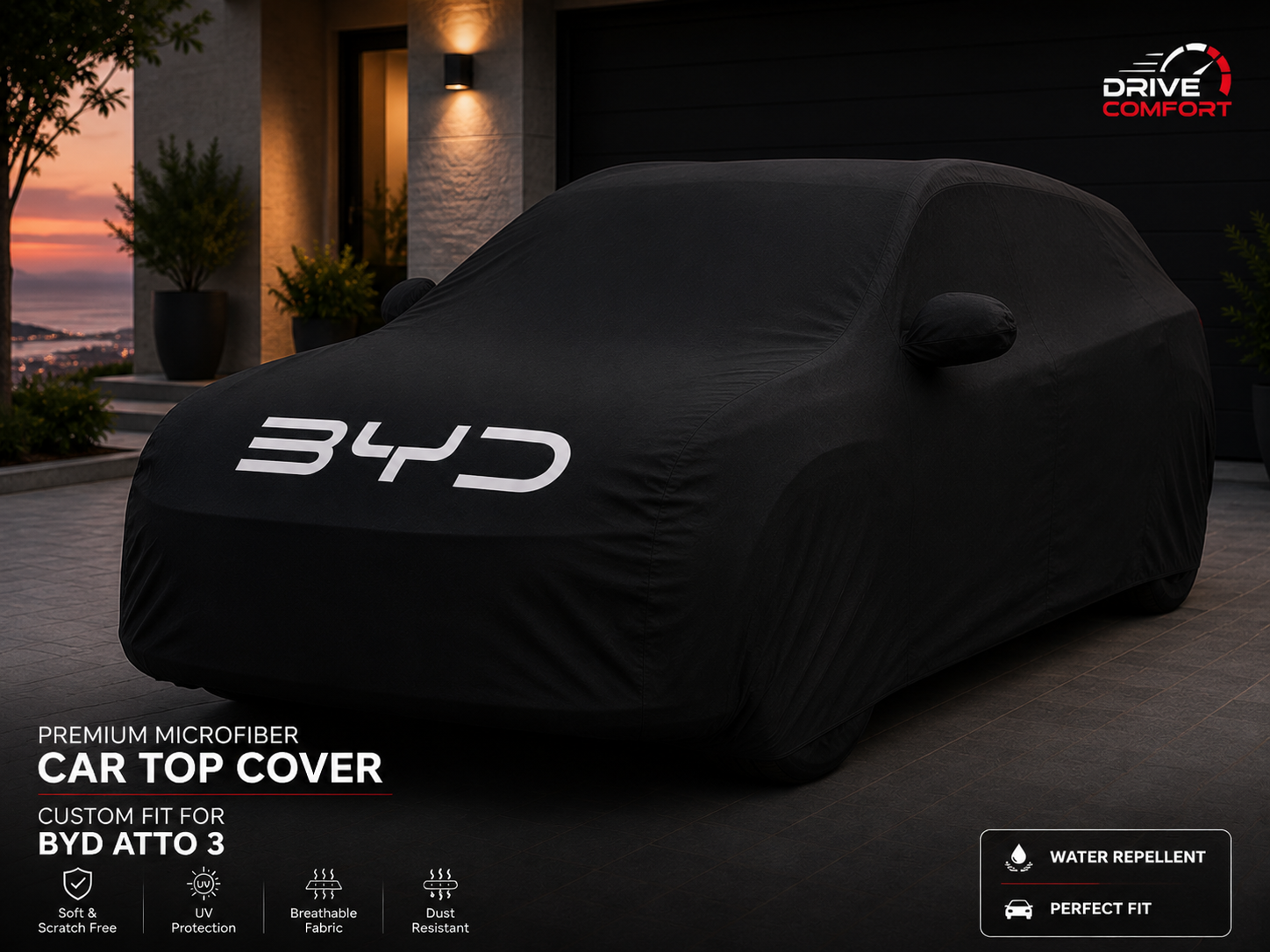 BYD Atto 3 Microfiber Top Cover with BYD Logo – Premium Inner & Outer Protection