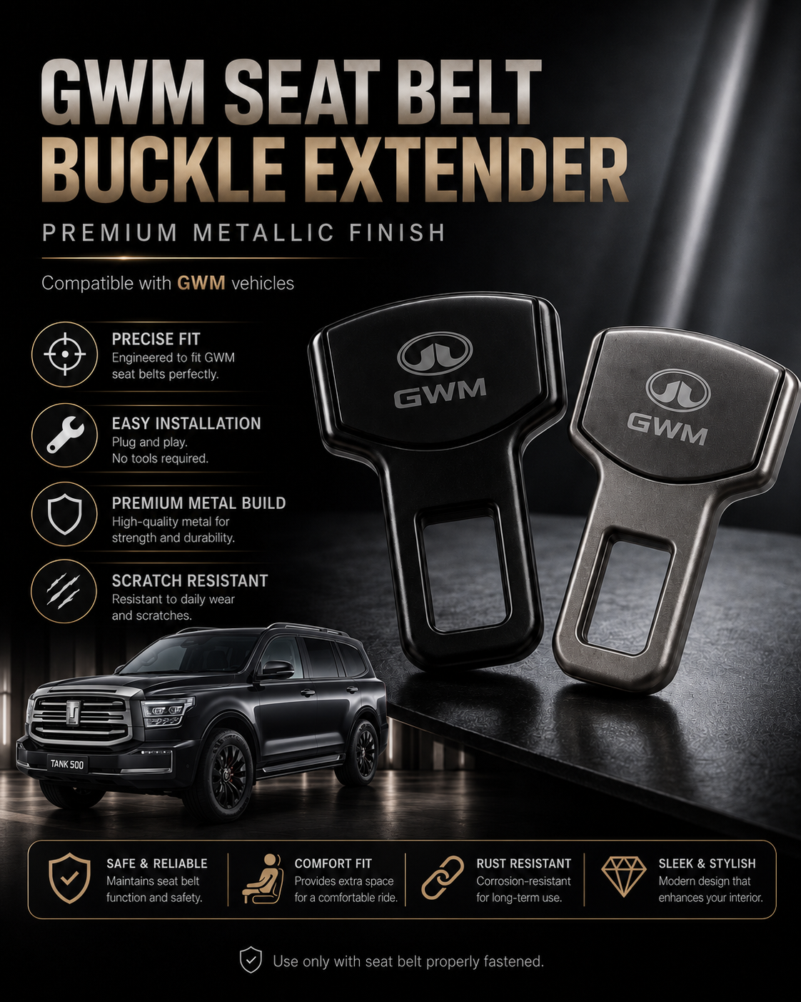 GWM Tank 500 Seat Belt Clip Alarm Canceller – Metallic 2 Pcs Set