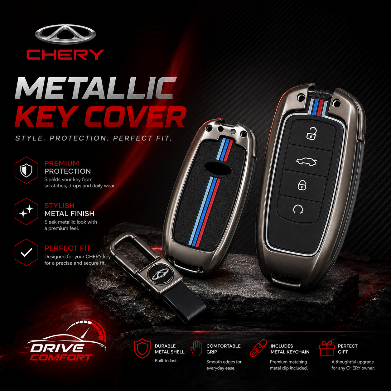 Chery Tiggo 7 Metallic Casing Key Cover – Best Protection