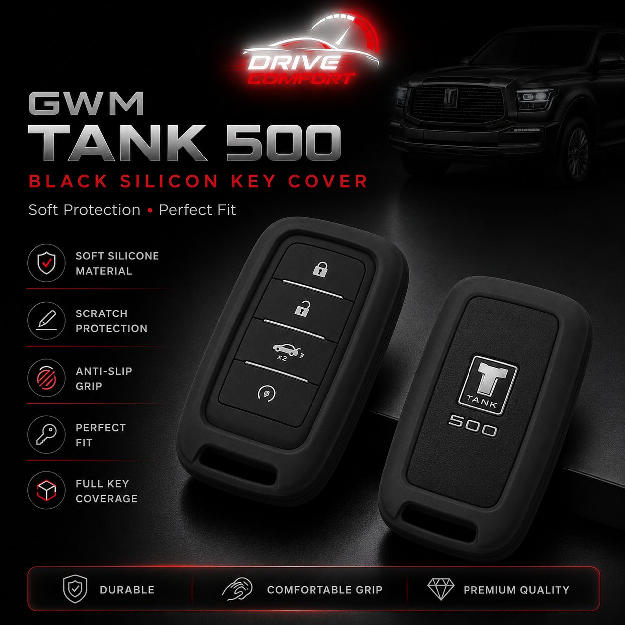 GWM Tank 500 Silicon Key Cover – Flexible Soft Protection Case