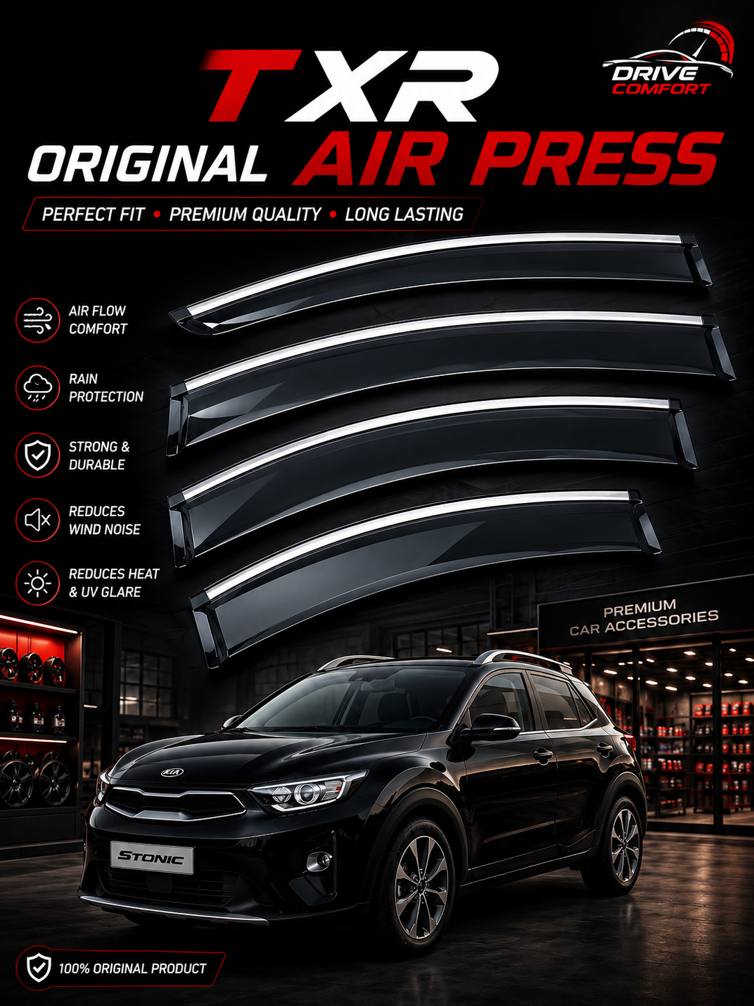 TXR Original Air Press Window Visors for Kia Stonic | Premium Smoke Sun Visors Pakistan