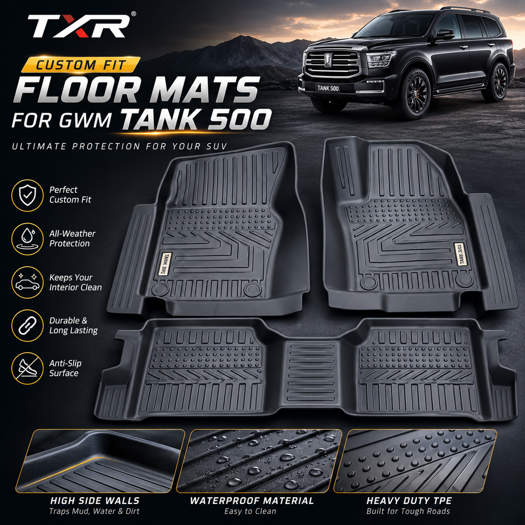 TXR Premium TPE Floor Mats with Door Sill Protection for GWM Tank 500 (Black) | Custom Fit