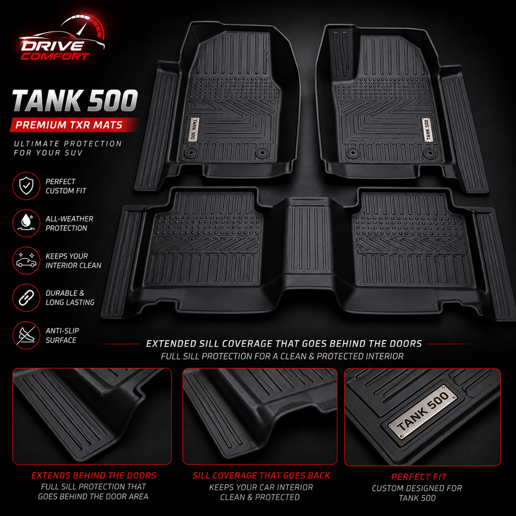 TXR Premium TPE Floor Mats with Door Sill Protection for GWM Tank 500 (Black) | Custom Fit