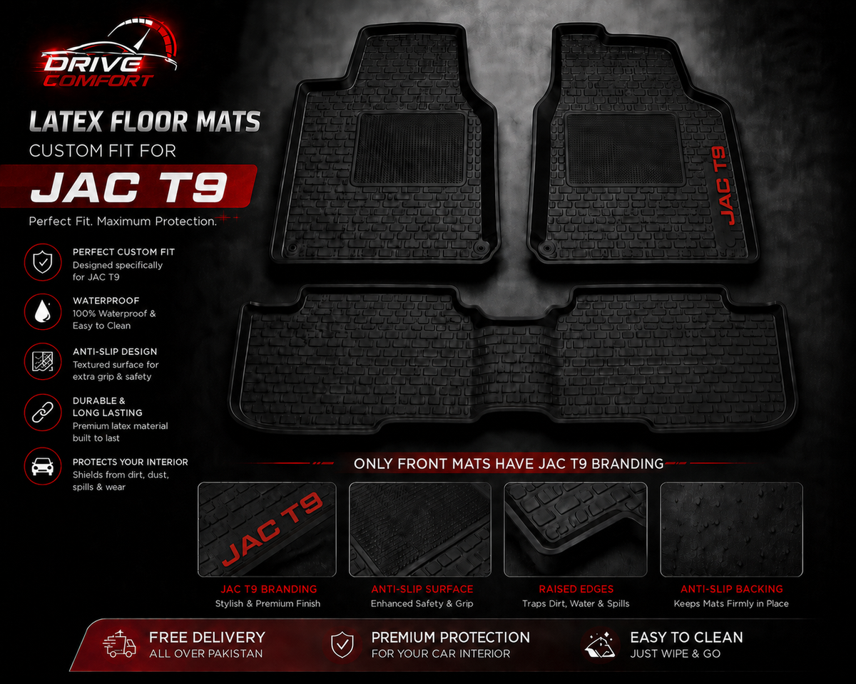 JAC T9 Custom-Fit Latex Floor Mats – Black