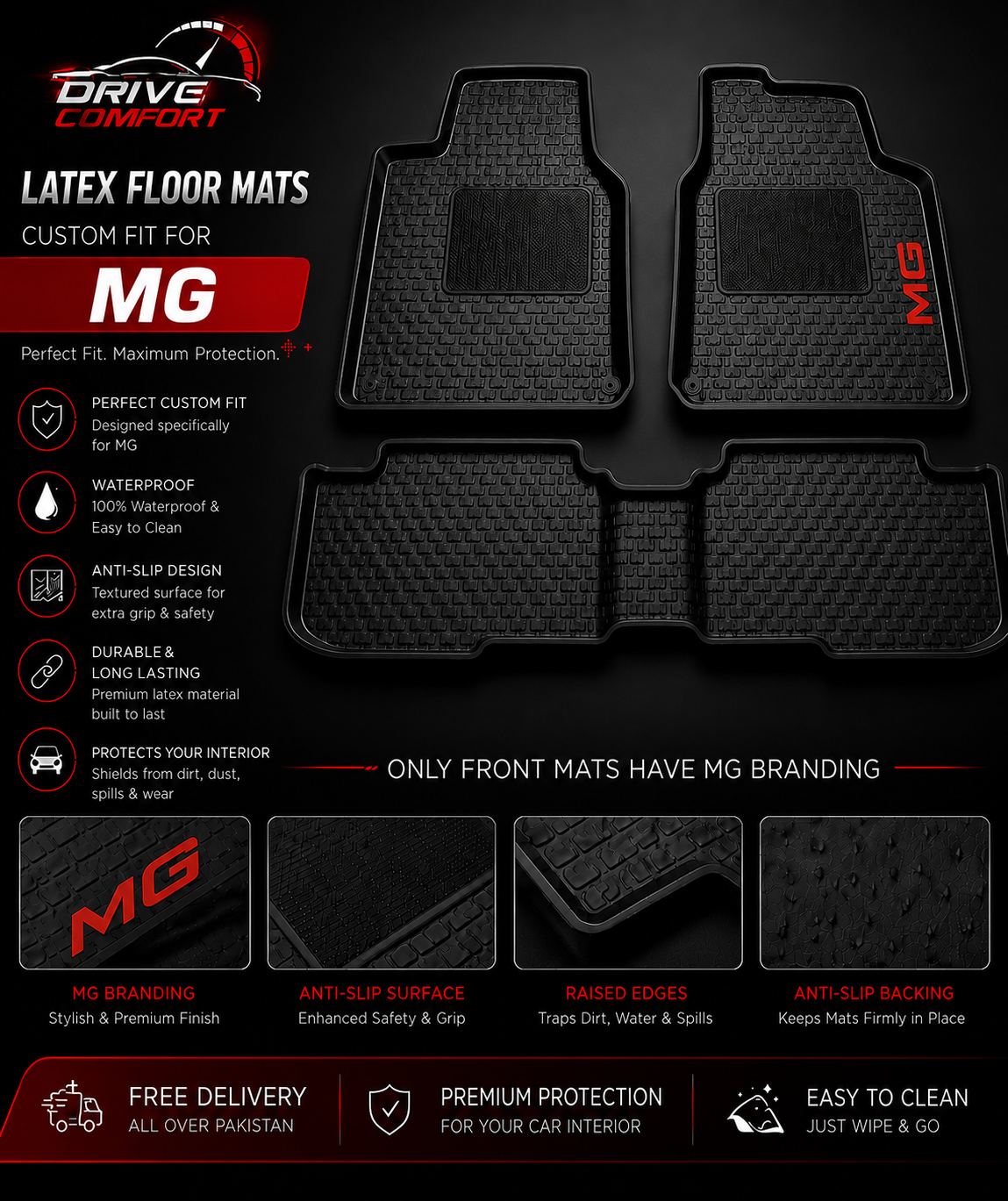 MG HS Custom-Fit Latex Floor Mats – Black