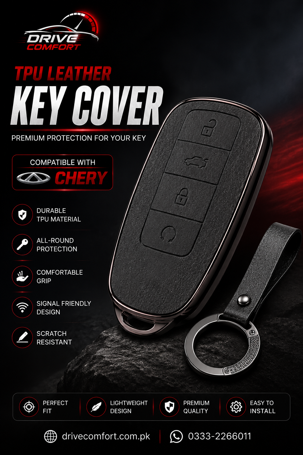 Chery Tiggo 8 TPU Key Cover – Wood Grain Finish Protection Case