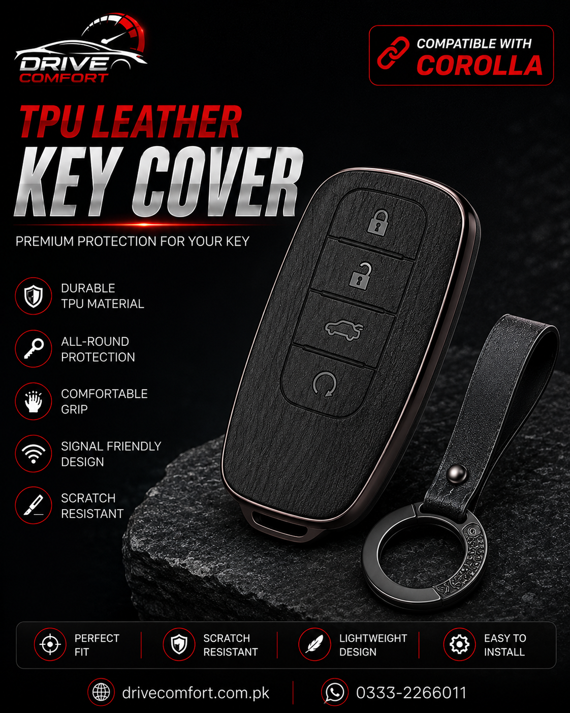 Toyota Corolla TPU Leather Key Cover – Premium Protection Case
