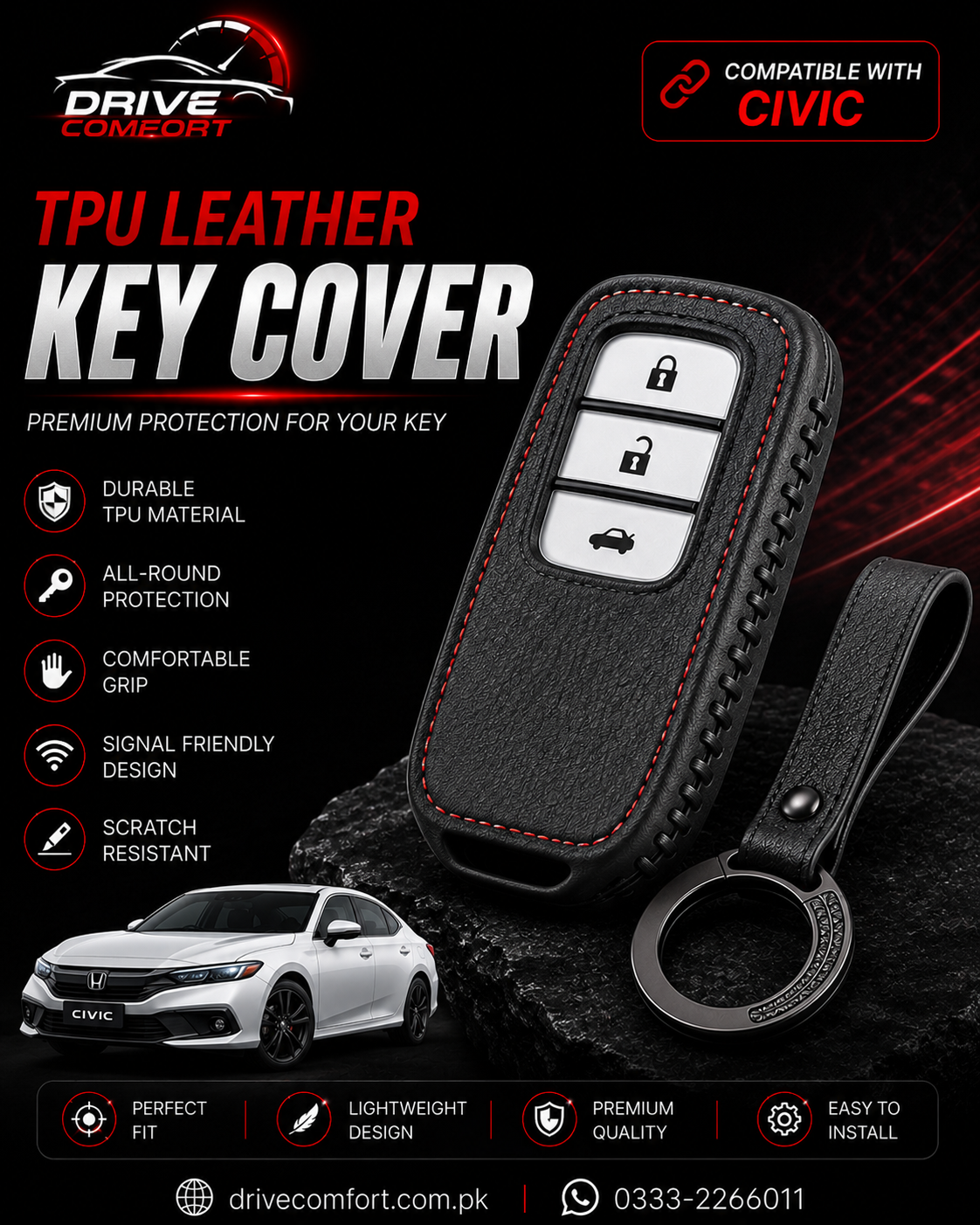 Honda Civic TPU Leather Key Cover – Premium Protection Case