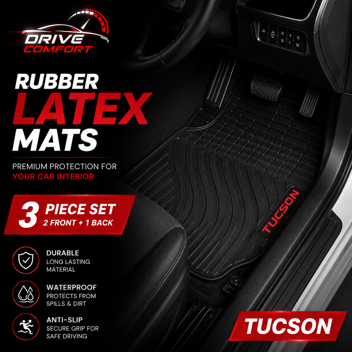 Hyundai Tucson Custom-Fit Latex Floor Mats – Black