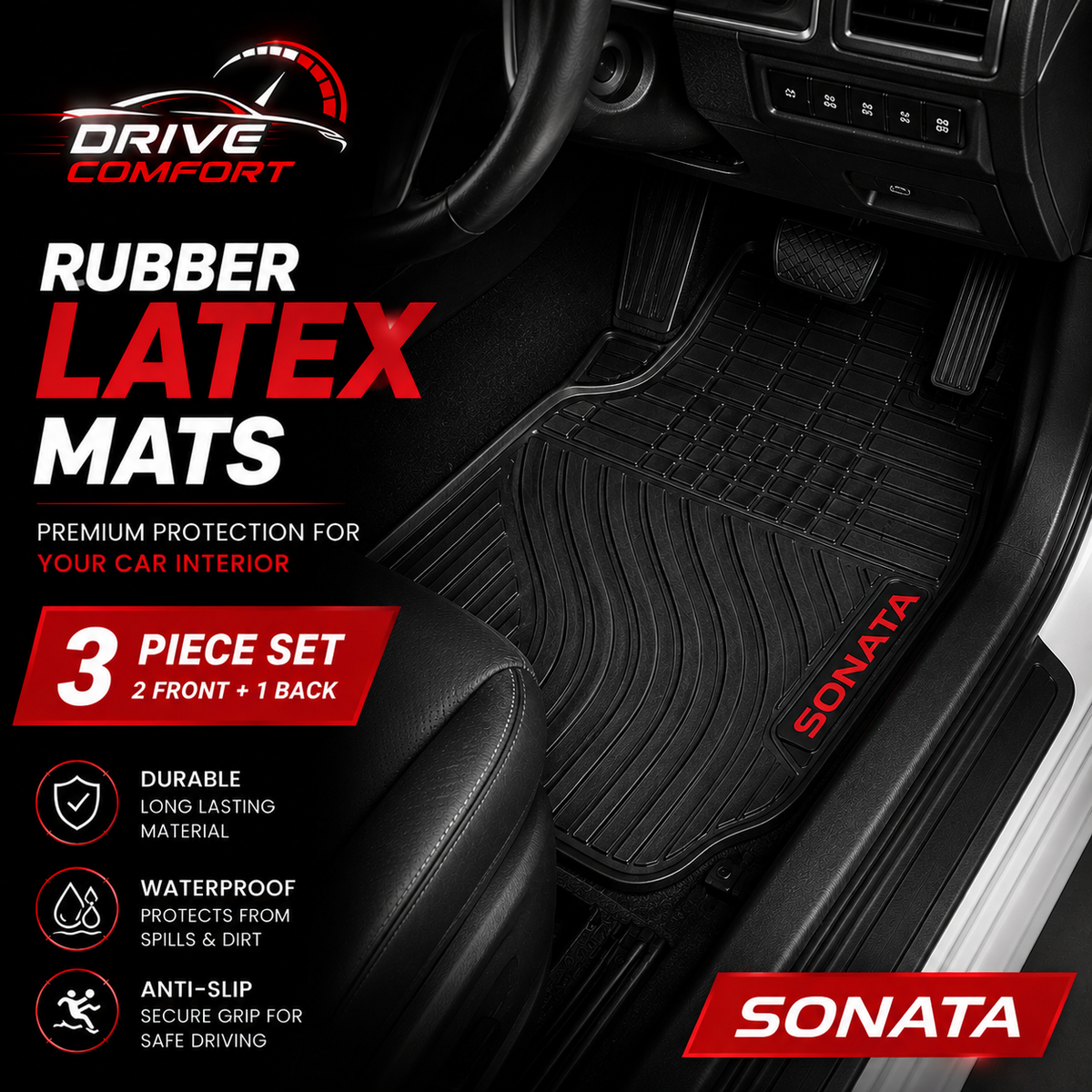 Hyundai Sonata Custom-Fit Latex Floor Mats – Black