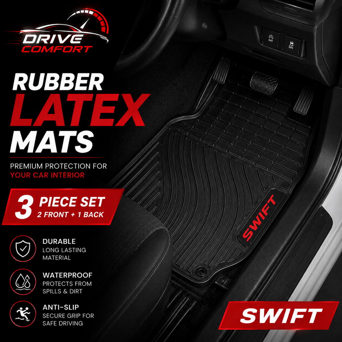 Suzuki Swift Custom-Fit Latex Floor Mats – Black