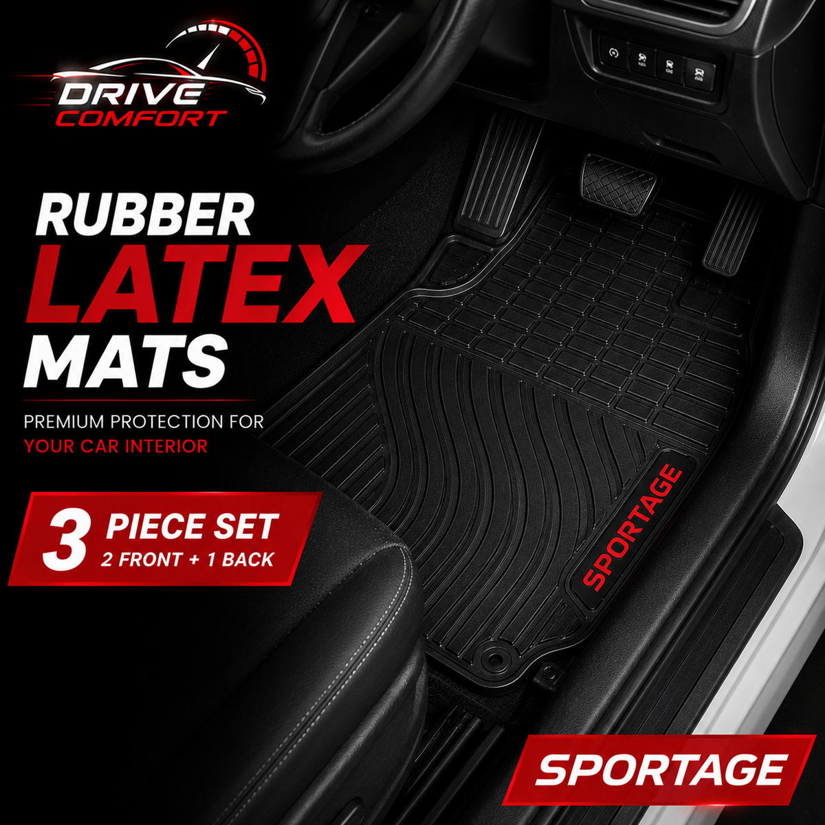 Kia Sportage Custom-Fit Latex Floor Mats – Black