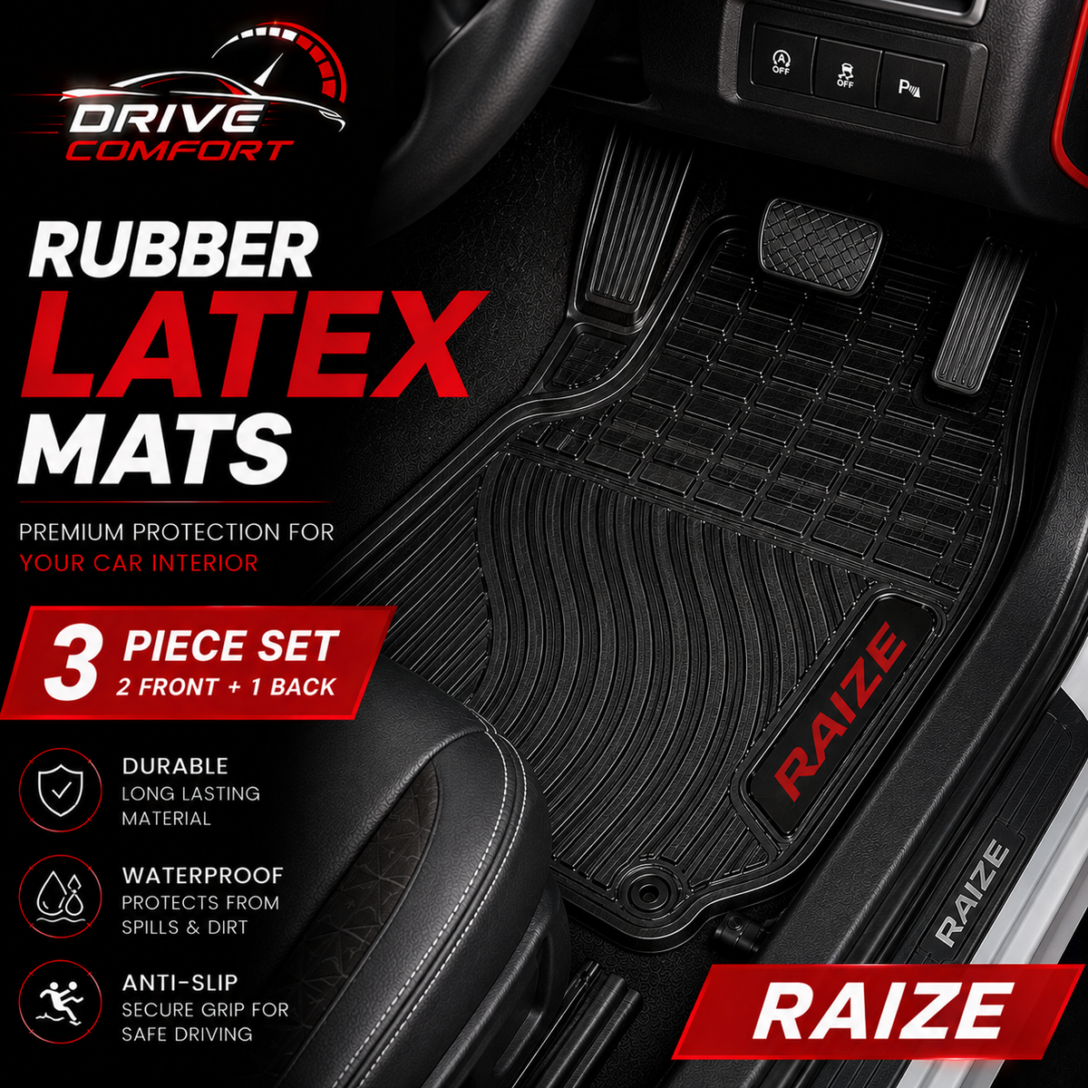 Toyota Raize Custom-Fit Latex Floor Mats – Black