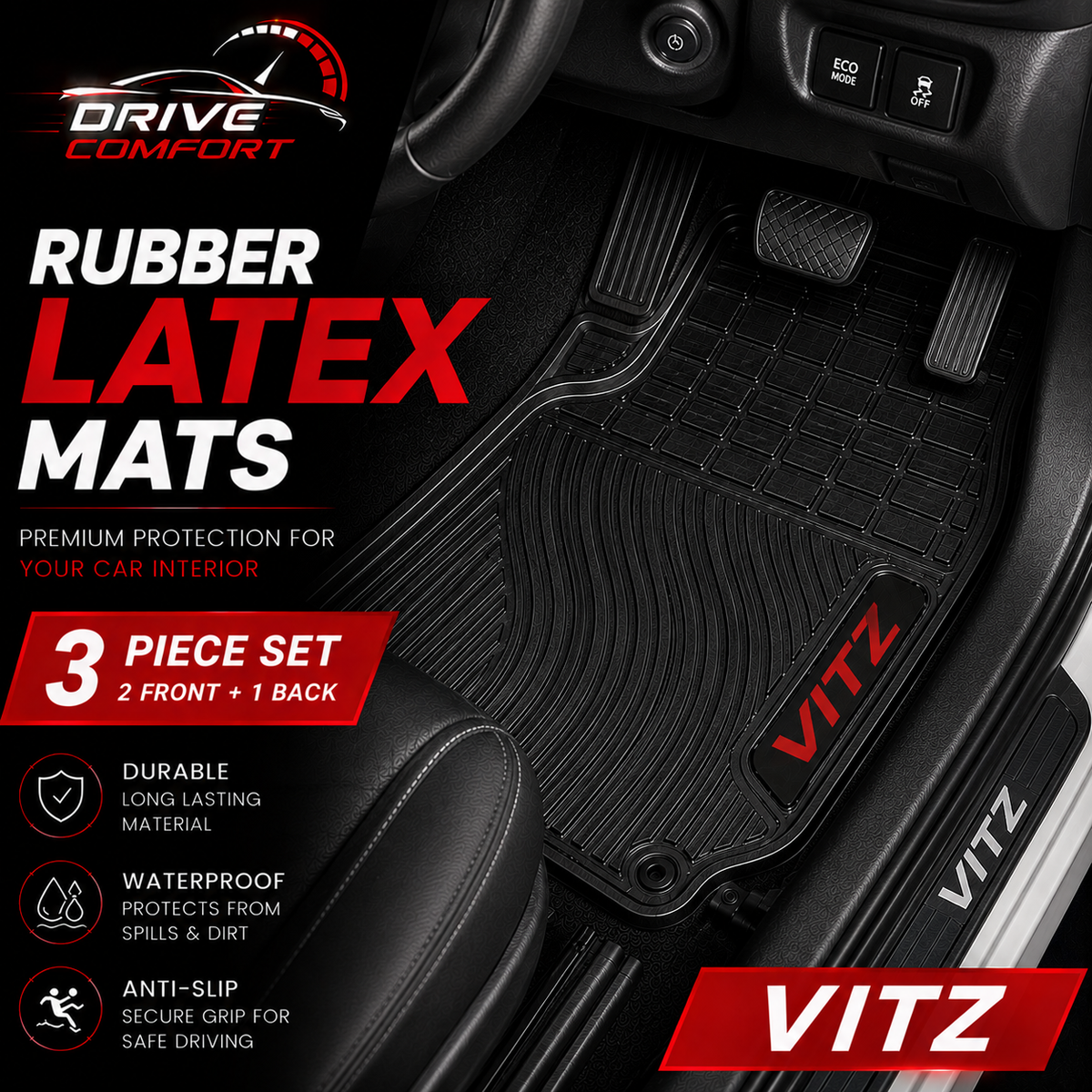 Toyota Vitz Custom-Fit Latex Floor Mats – Black
