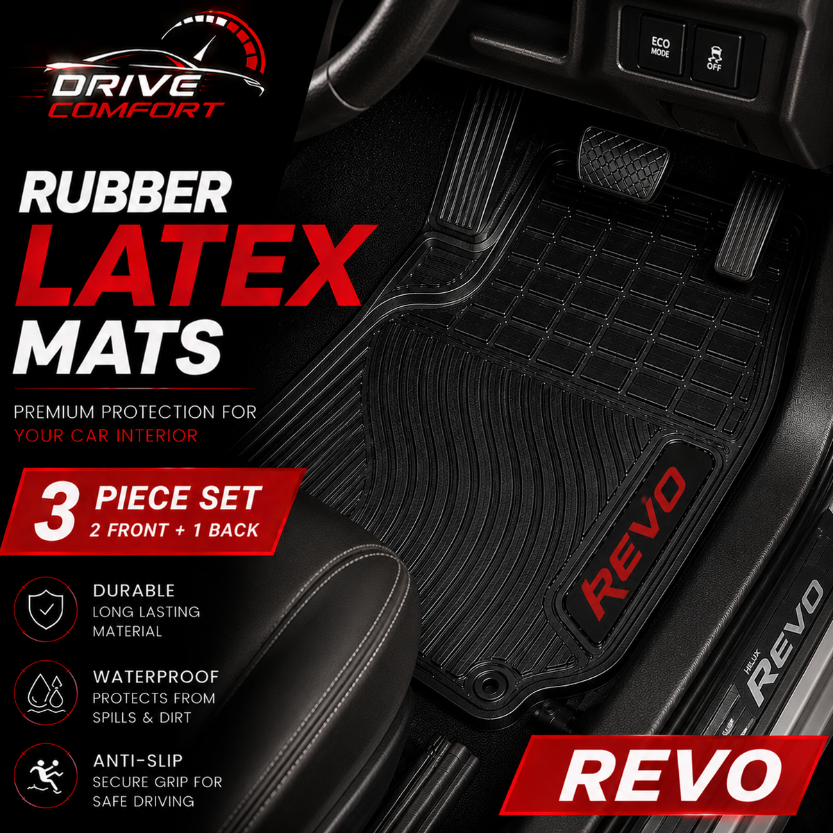 Toyota Revo Custom-Fit Latex Floor Mats – Black