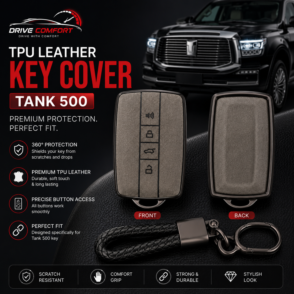 GWM Tank 500 Leather Key Cover – Premium Protection Case