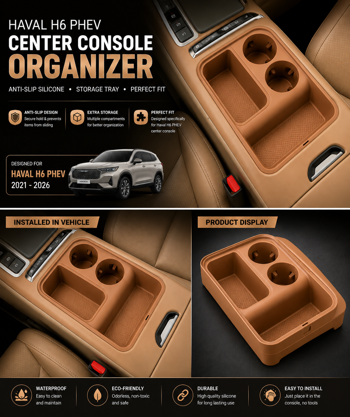 Haval H6 Silicone Console Protector Pad – Anti-Slip Cup Holder Cover