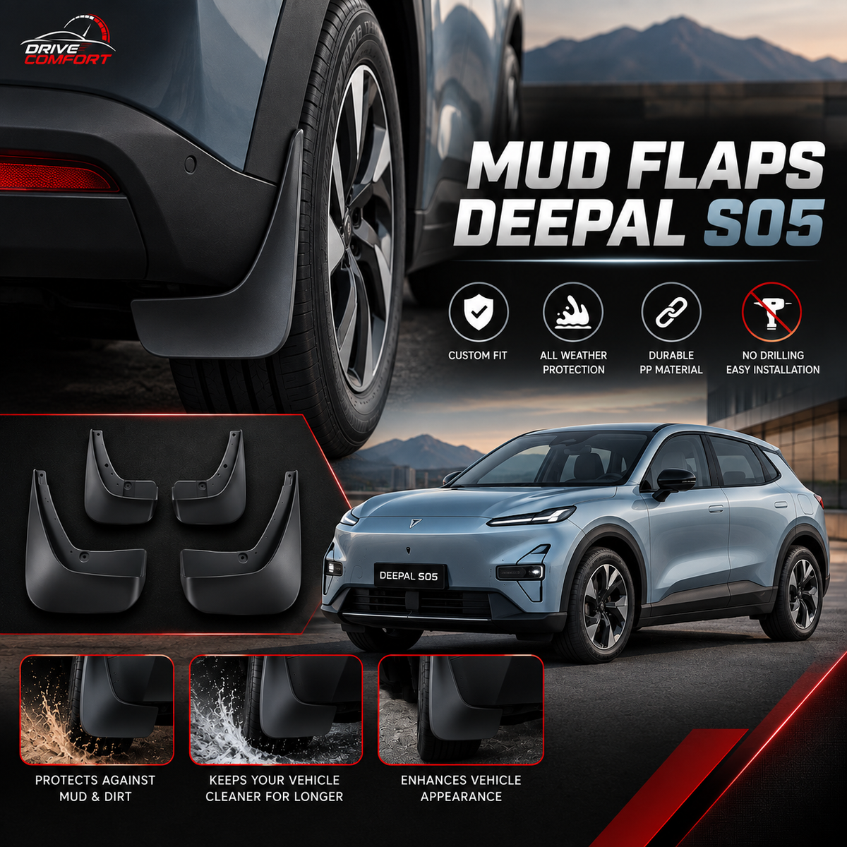 Deepal S05 Mud Flaps – Custom Fit, All Weather Protection | Durable PP Material | Easy Installation