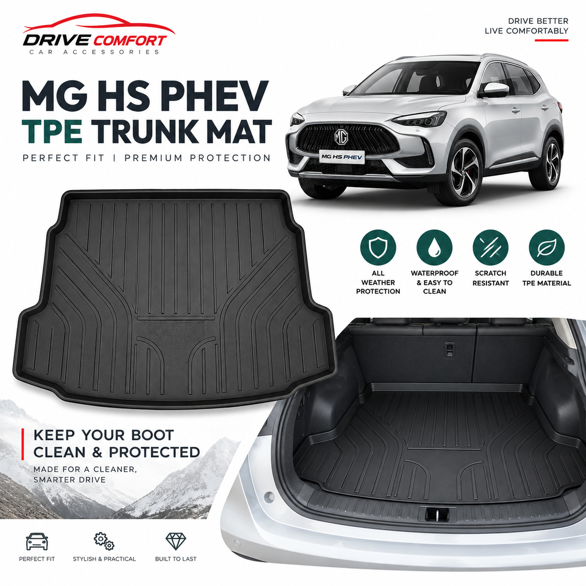 MG HS PHEV TPE Trunk Mat – Custom Fit Boot Liner