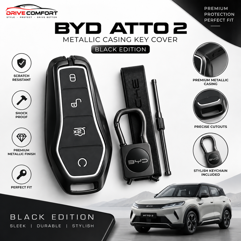 BYD Atto 2 Metallic Casing Key Cover – Black Edition