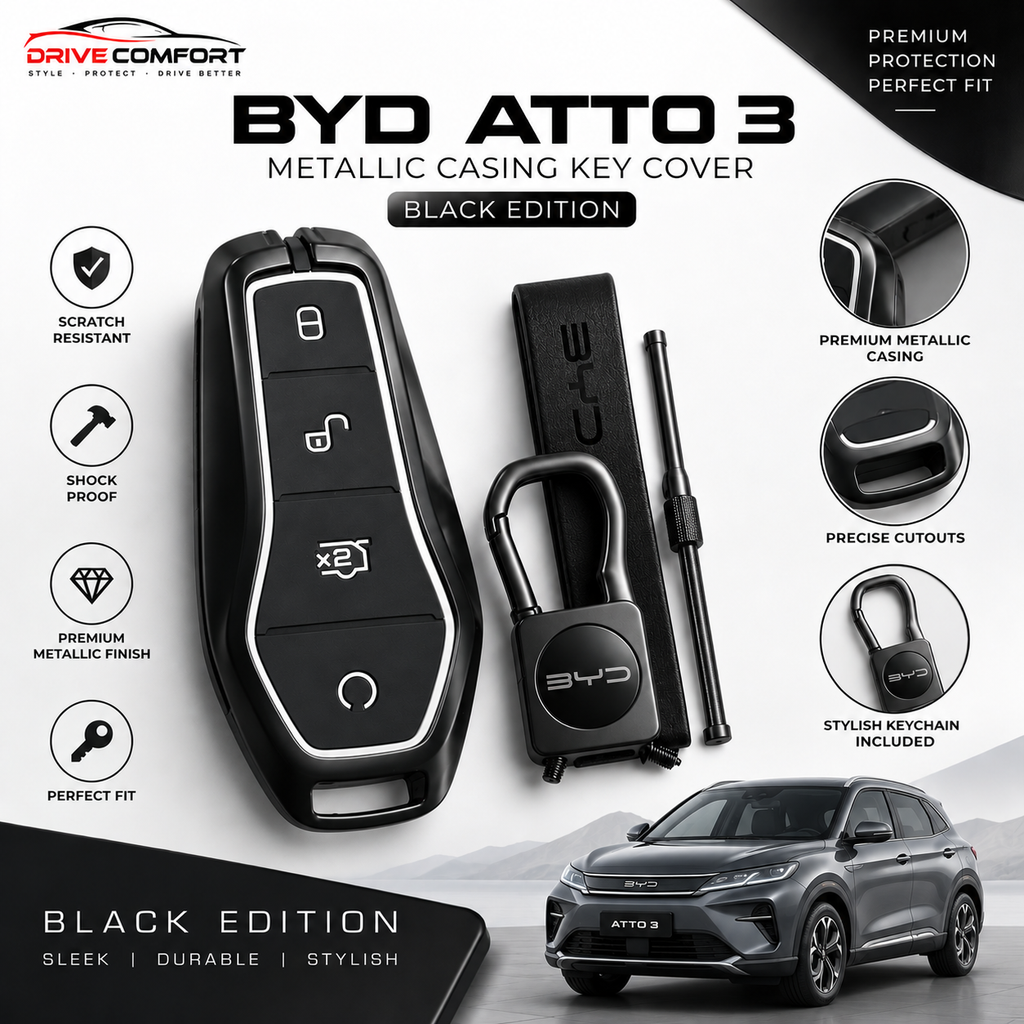 BYD Atto 3 Metallic Casing Key Cover – Black Edition