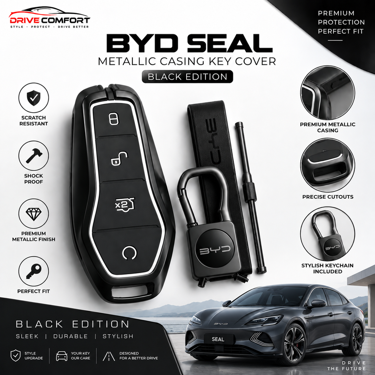 BYD Seal Metallic Casing Key Cover – Black Edition