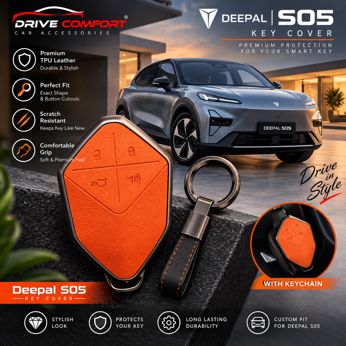 Deepal S05 TPU Leather Key Cover - Orange