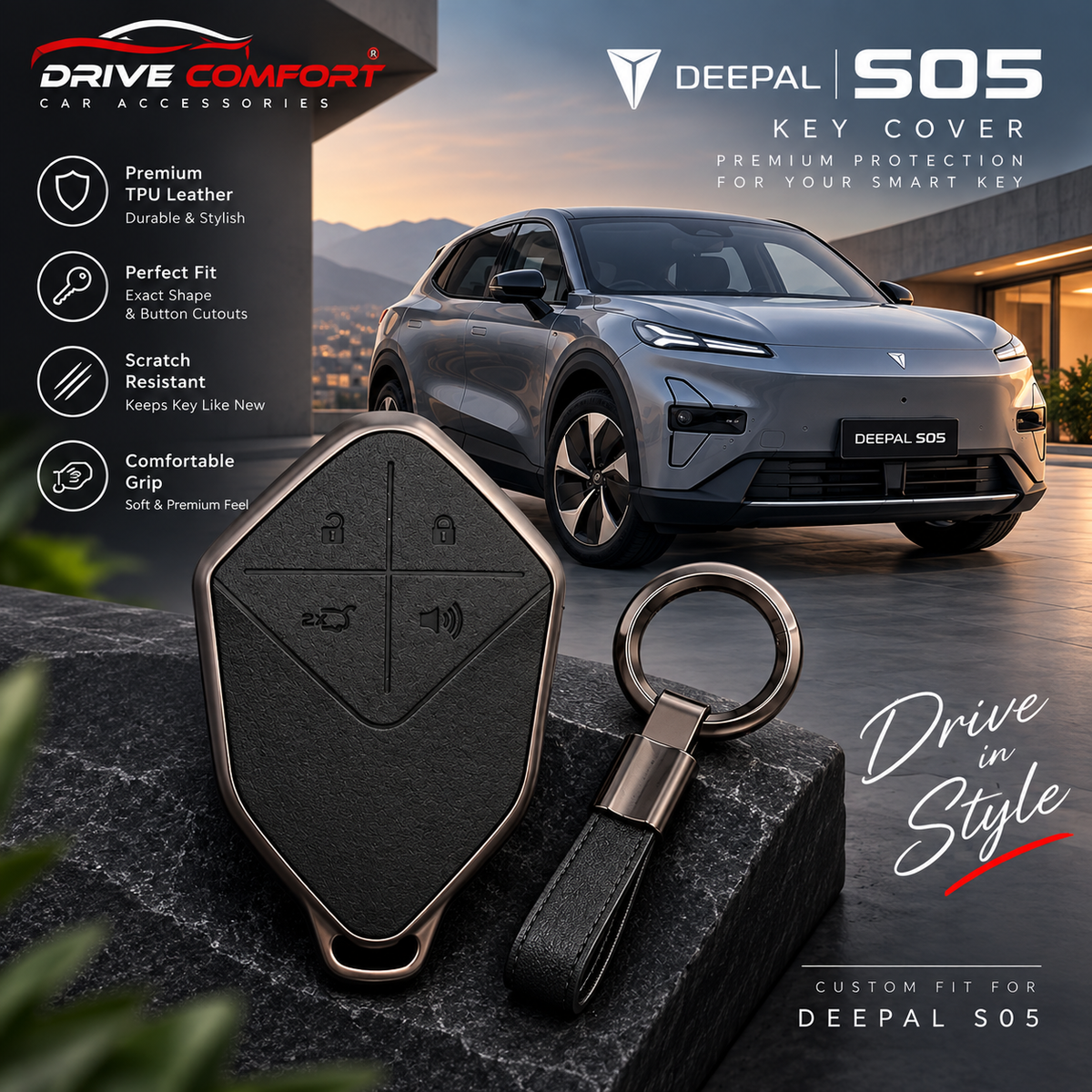 Deepal S05 TPU Leather Key Cover - Black